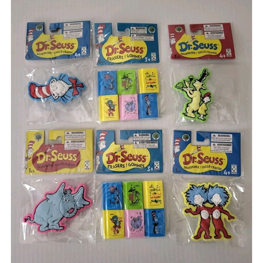 Lot Of 6 Dr. Seuss‎ Pencil Sharpeners and Erasers New